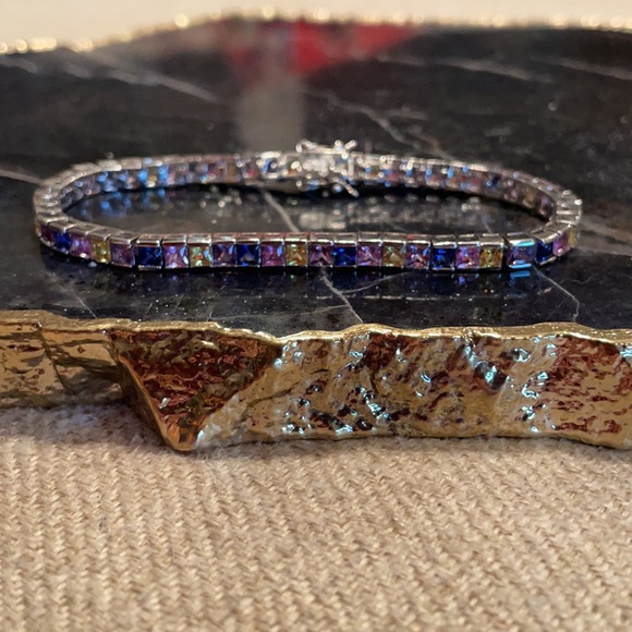 8ct created rainbow sapphire tennis bracelet - Picture 5 of 11